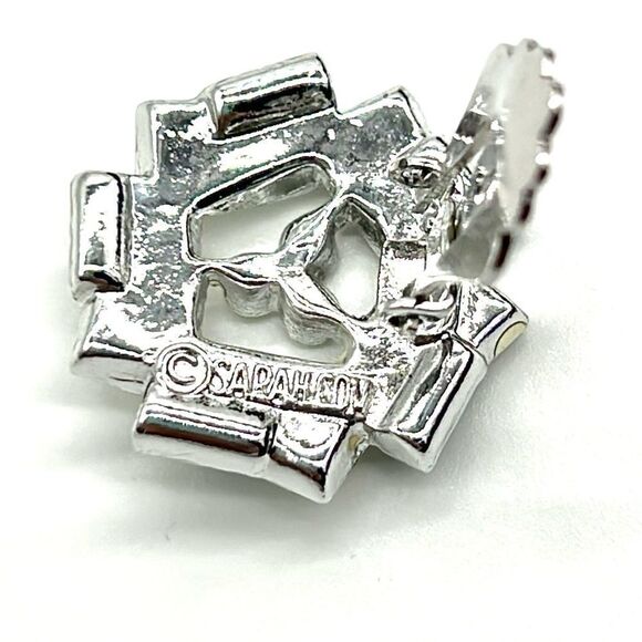 Vintage Sarah Coventry Clip-on Earrings Silver Tone Green and Clear
Rhinestones - Picture 7 of 8